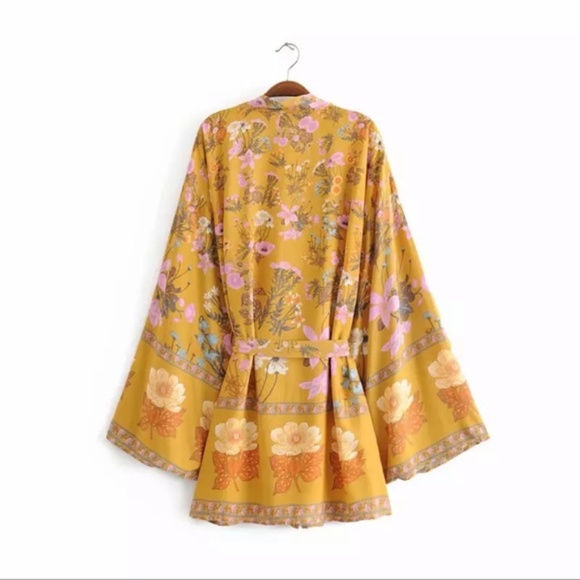 Boho Floral Print Short Kimono Belted Cover up - Picture 9 of 14